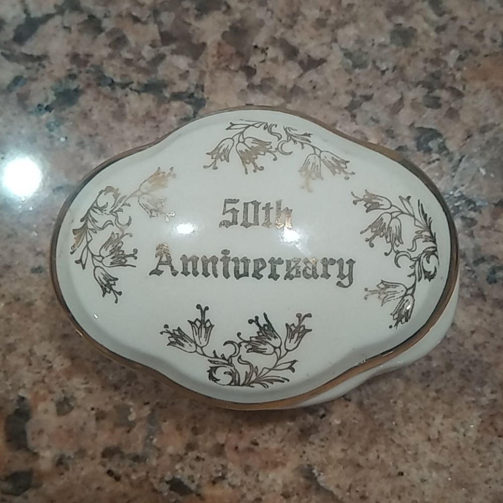 50th trinket box hand painted in 22k gold.